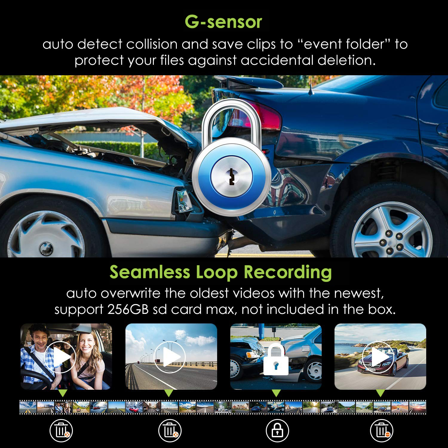 G-sensor støtbeskyttelseskamera i bilen