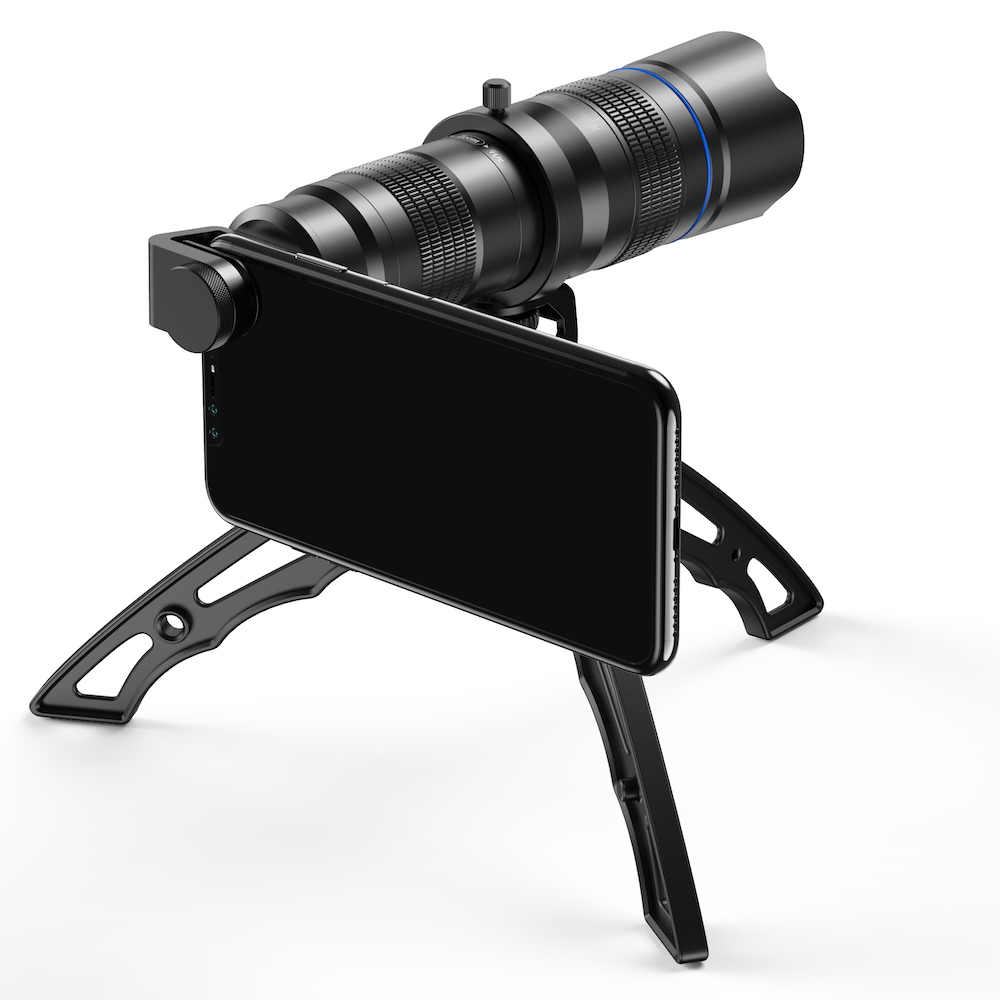zoomobjektiv for mobiltelefon med stativ