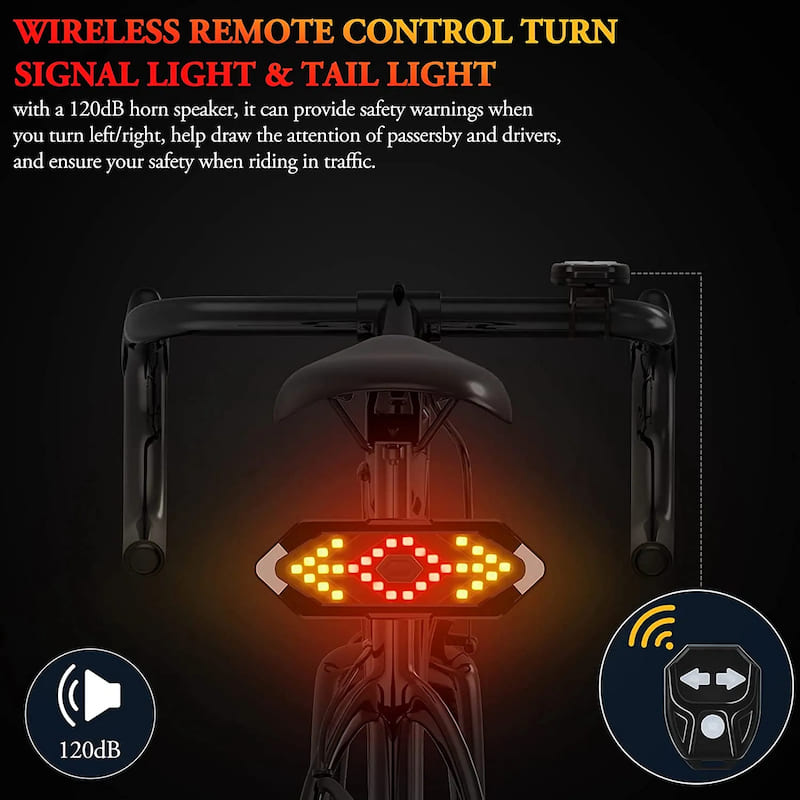 sykkelbaklys med Blinklys for sykkelbaklys trådløst med kontroller