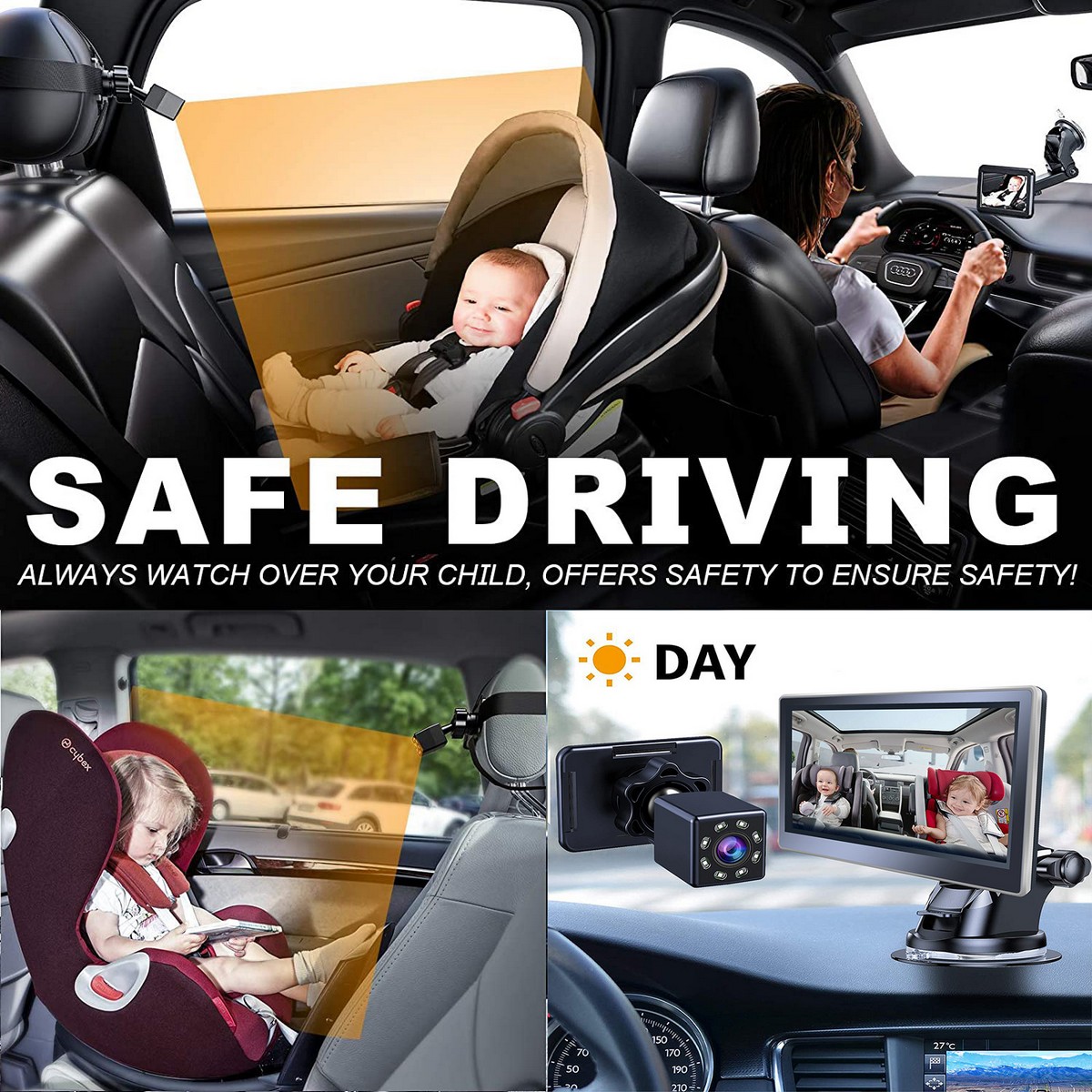 overvåking av barn i bil IR-kamerasett med monitor
