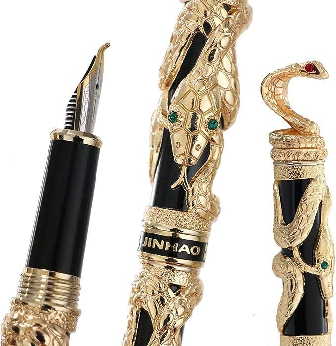 gullpenn dekorert med en slangekobra blekkpenn