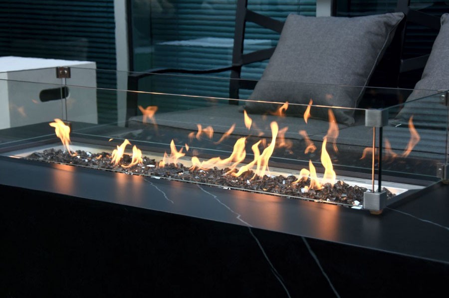 Propan brann pit bord keramisk svart marmor peis