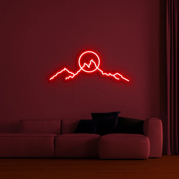 Lysende LED neonskilt på veggen 3D form - FJELL