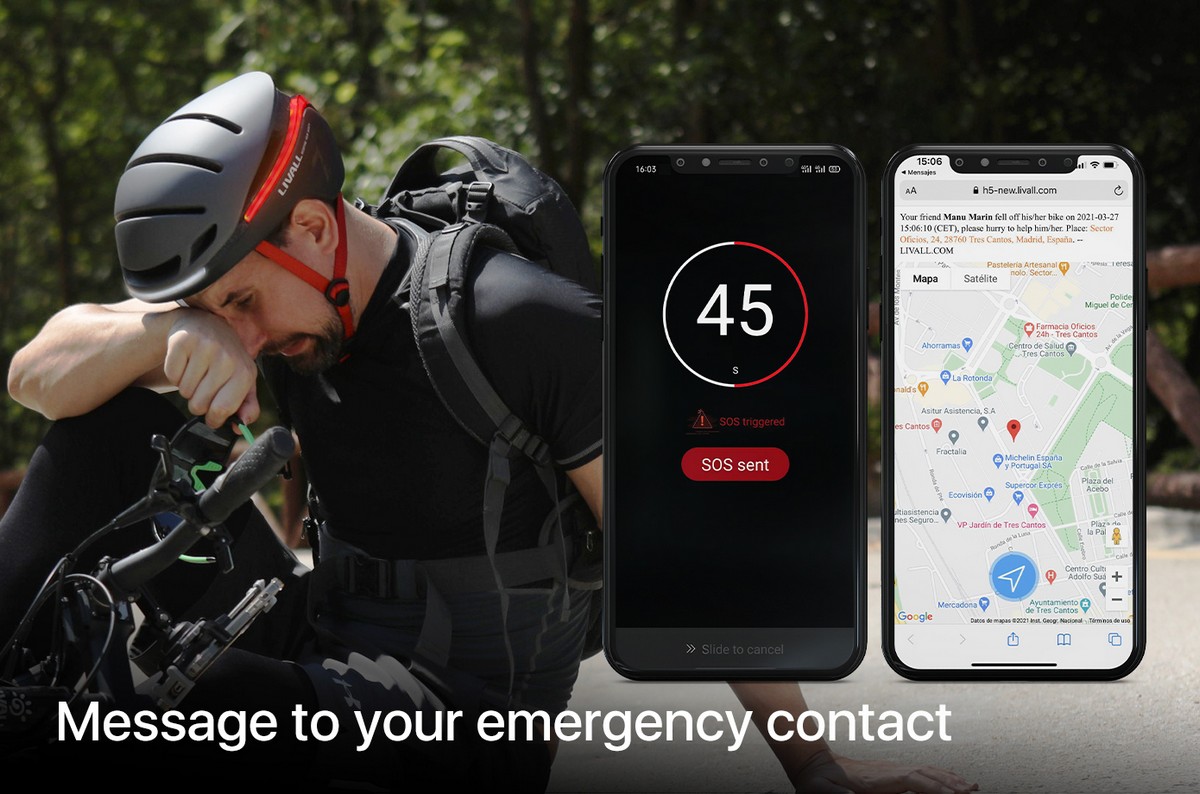 smart sykkelhjelm app sos emergency