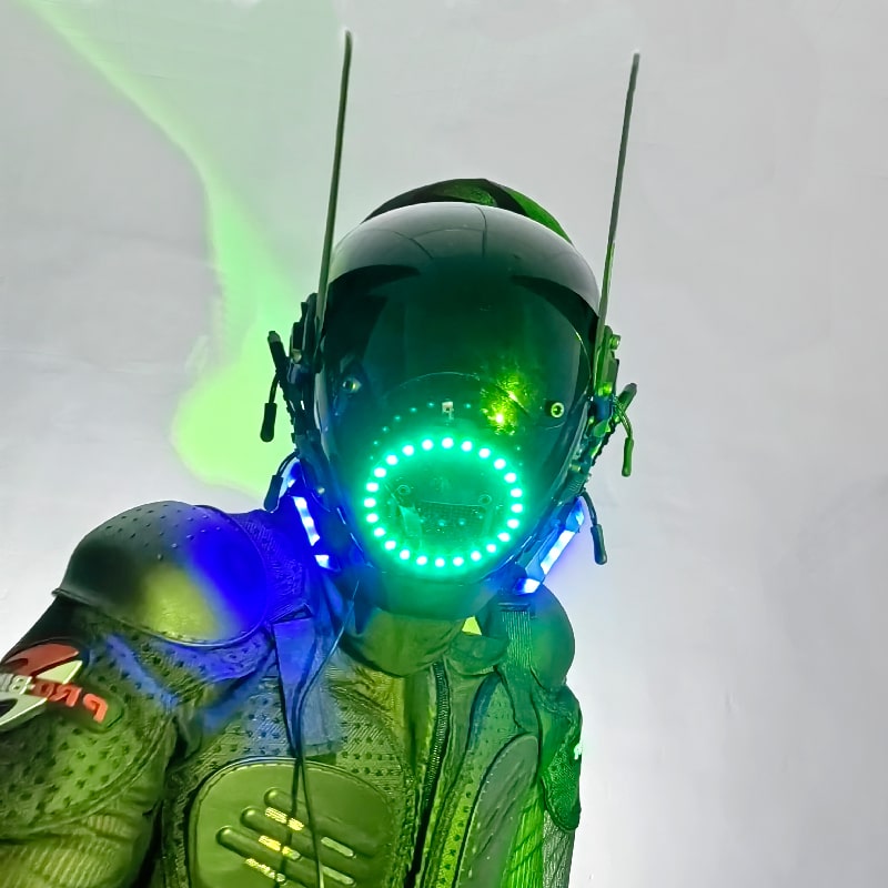 Lysende LED Cyberpunk maskehodehjelm