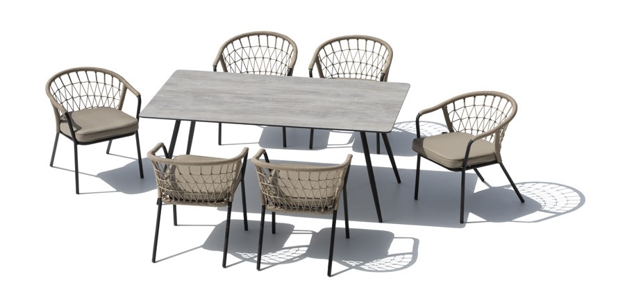 Luksussett for å sitte i hagen - spisebord med stoler