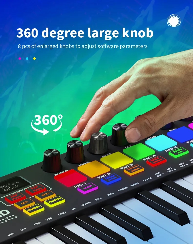 MIDI piano keyboard med trommeputer