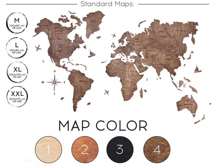 Reisekart over verden lys tre størrelse XL