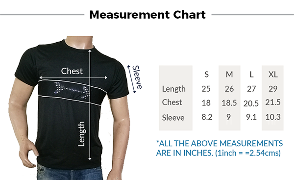 størrelse tabell melding t-skjorter