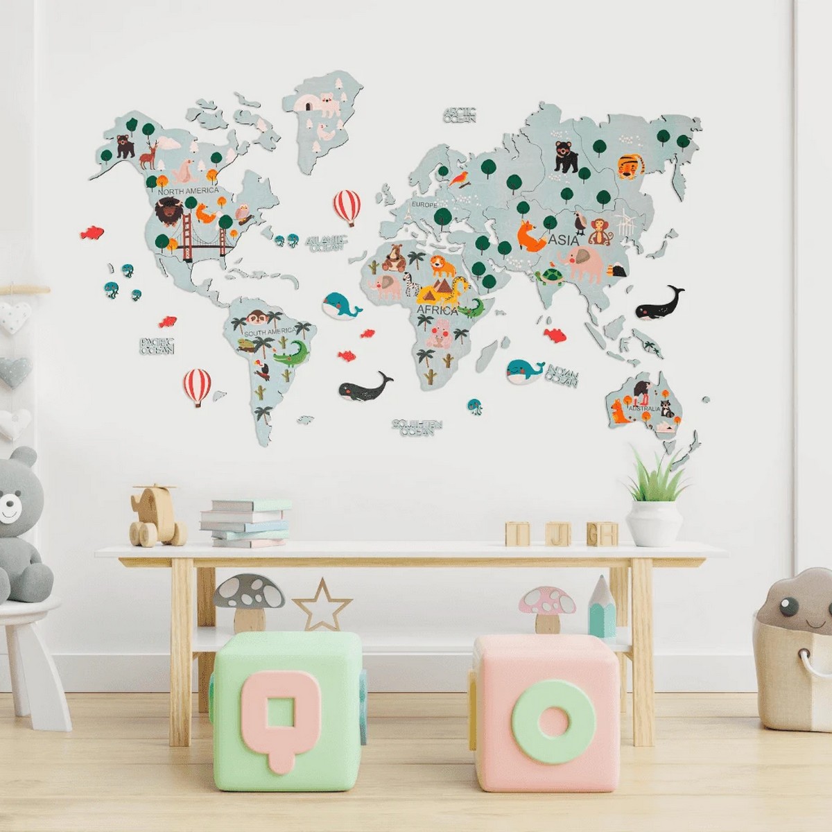 barnas 2d-verdenskart på veggen